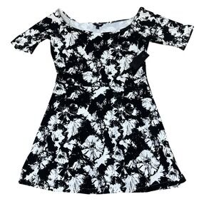 GUESS Los Angeles Black White Floral Print Off Shoulder Flared Dress XL